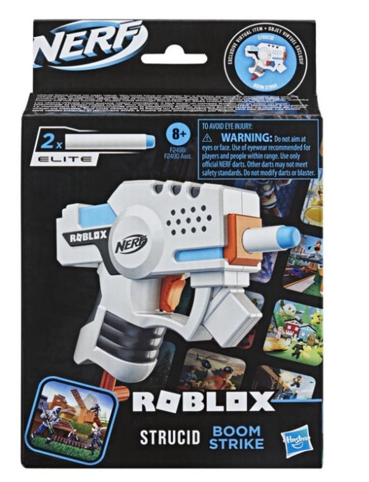 Nerf Roblox Strucid: Boom Strike Dart Blaster, Priming Handle, 2 Nerf Elite Darts, Code To Unlock In-Game Virtual Item